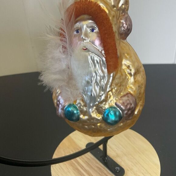 Vintage Old World Christmas Ornament Glass Santa with Feather Gold Red 5.5" - Picture 3 of 11